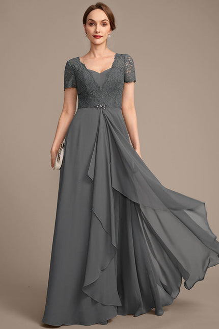 Robe Cérémonie Longue Grise Dentelle