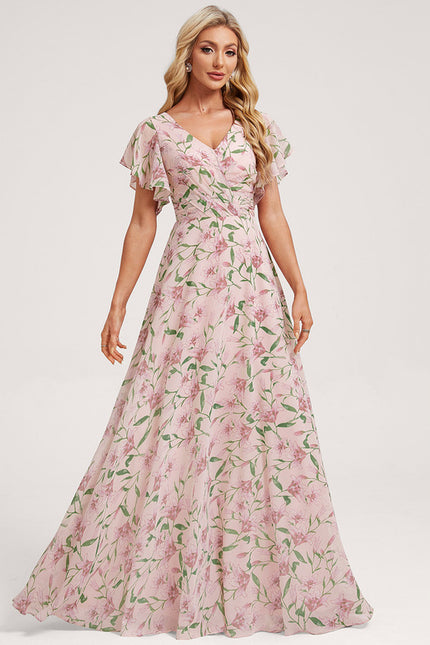 Robe Cérémonie Longue Volants Rose