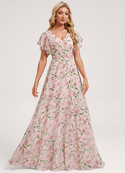 Robe Cérémonie Longue Volants Rose