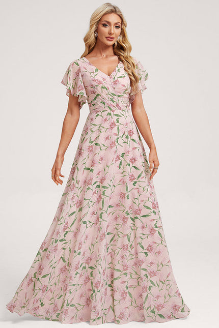 Robe Cérémonie Longue Volants Rose