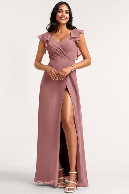 Robe Cérémonie Longue Volants Rose