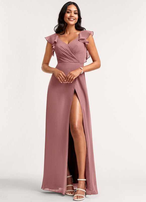 Robe Cérémonie Longue Volants Rose
