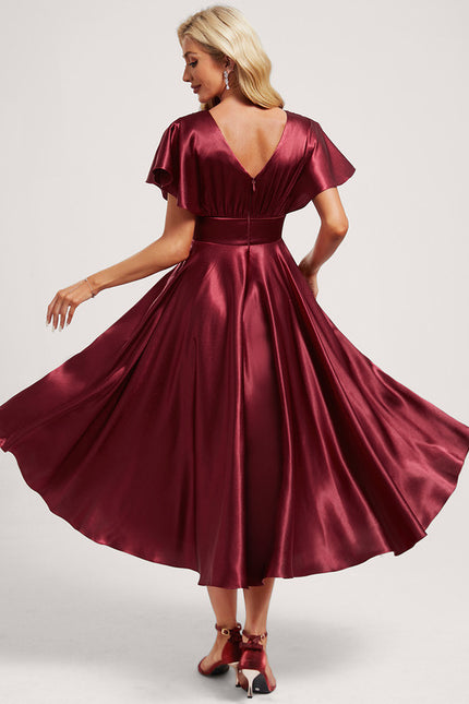 Robe Cérémonie Satinée Bordeaux Volants - gallery 4