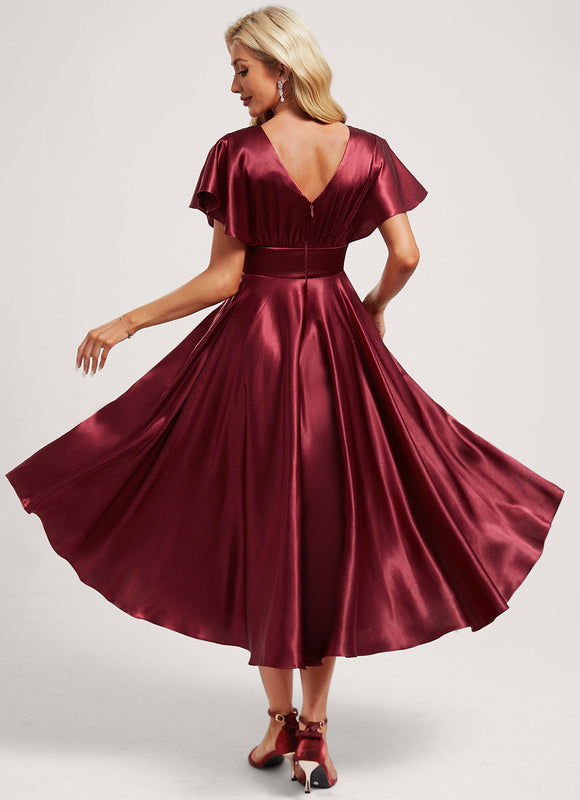Robe Cérémonie Satinée Bordeaux Volants - gallery 4