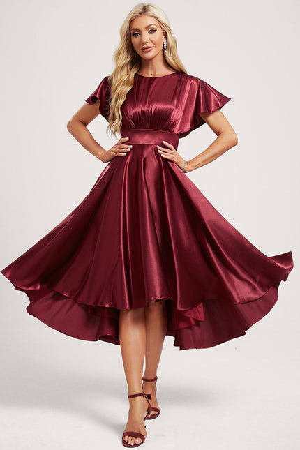 Robe Cérémonie Satinée Bordeaux Volants