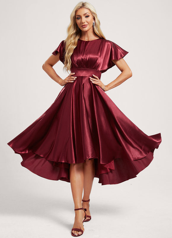 Robe Cérémonie Satinée Bordeaux Volants