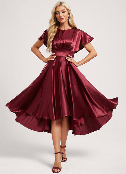 Robe Cérémonie Satinée Bordeaux Volants