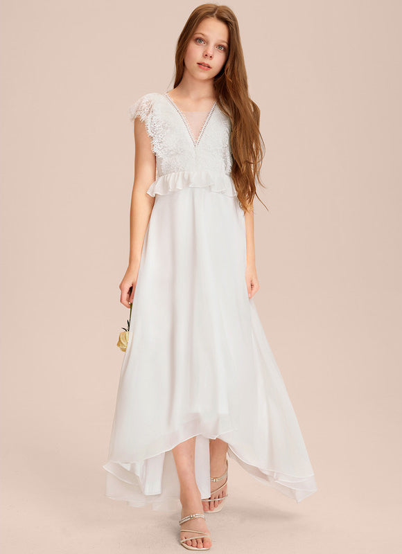Robe Cérémonie Dentelle Col V Blanc - gallery 6
