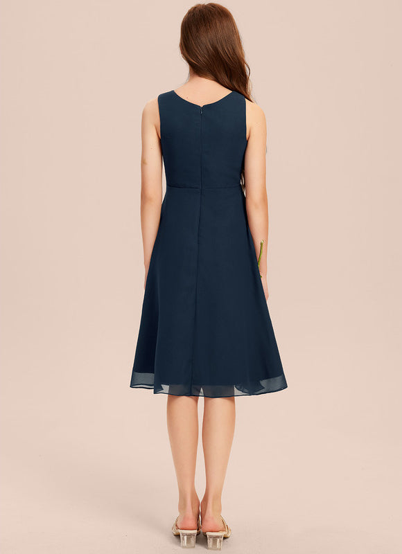 Robe Cérémonie Mousseline Marine Ajustée - gallery 5