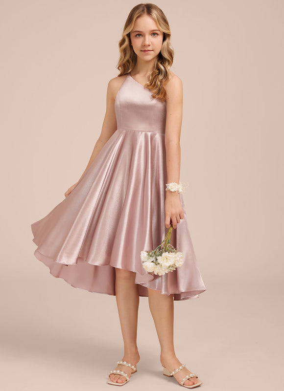 Robe Cérémonie Satin Rose Élégante