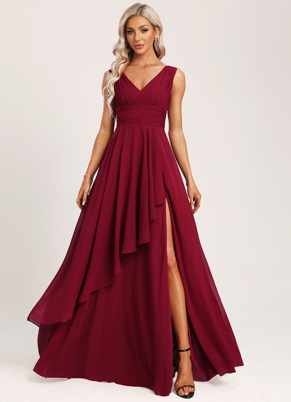 Robe Cérémonie Longue Volants Rose