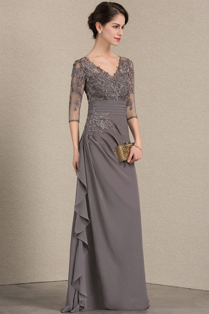 Robe Cérémonie Gris Souris Dentelle Élégante - gallery 2