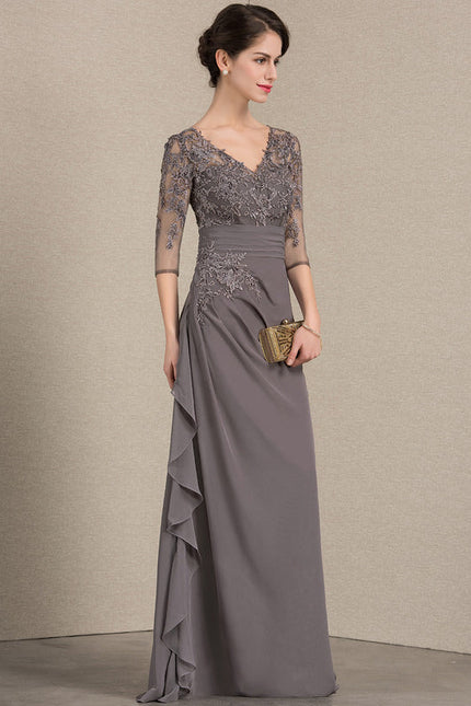 Robe Cérémonie Gris Souris Dentelle Élégante - gallery 2