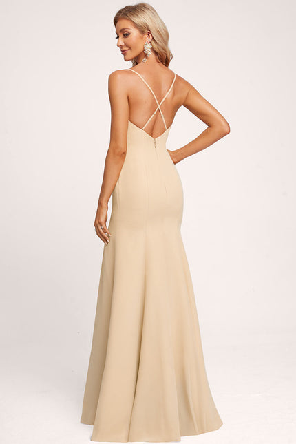 Robe Cérémonie Longue Beige Satinée - gallery 2