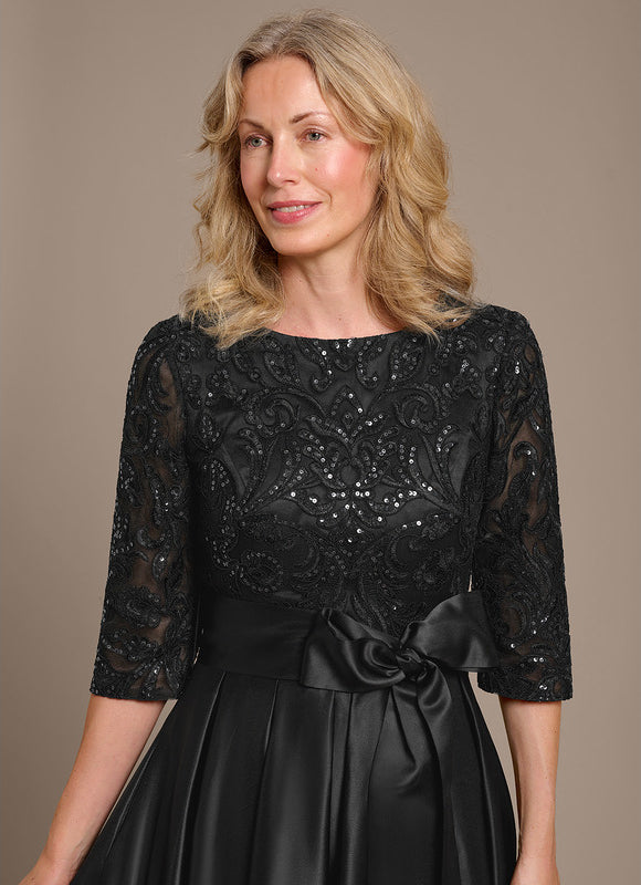 Robe Cérémonie Satin Noir Élégante - gallery 2