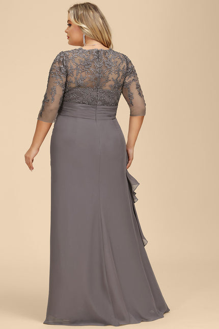 Robe Cérémonie Gris Souris Dentelle Élégante - gallery 6