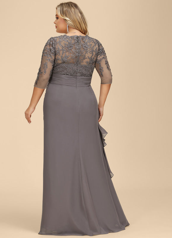 Robe Cérémonie Gris Souris Dentelle Élégante - gallery 6