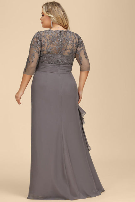 Robe Cérémonie Gris Souris Dentelle Élégante - gallery 6
