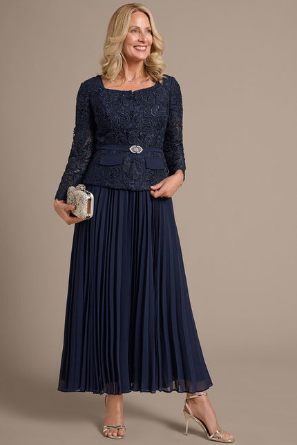 Robe Cérémonie Plissée Marine - gallery 3