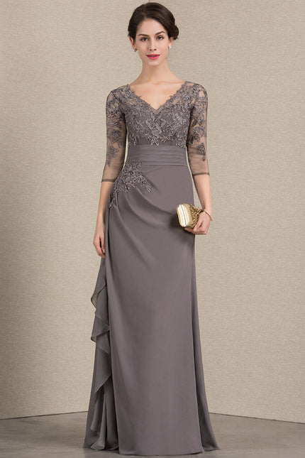 Robe Cérémonie Gris Souris Dentelle Élégante
