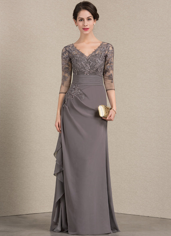 Robe Cérémonie Gris Souris Dentelle Élégante