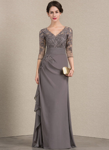 Robe Cérémonie Gris Souris Dentelle Élégante