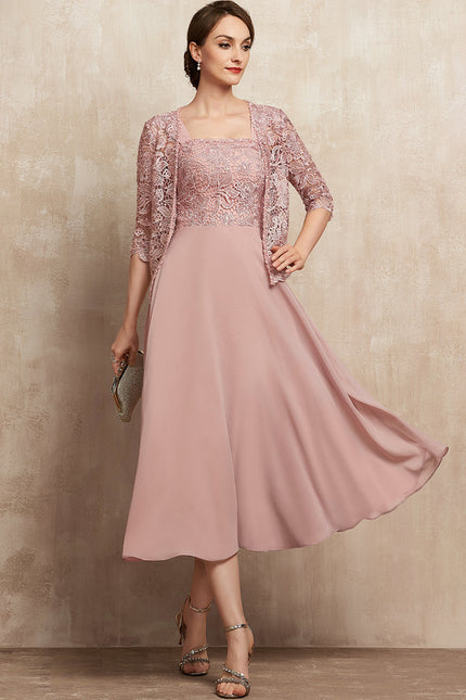 Robe Cérémonie Rose Pastel Trapèze Dentelle