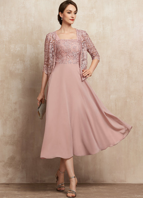 Robe Cérémonie Rose Pastel Trapèze Dentelle