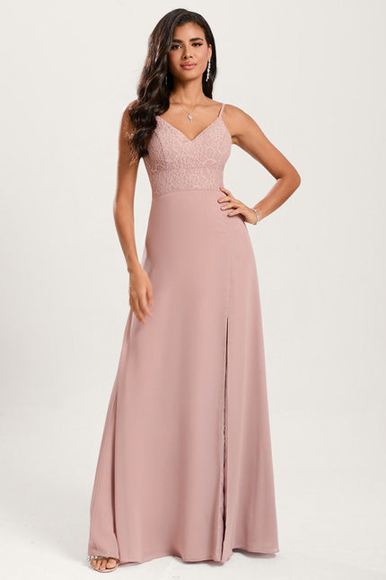Robe Cérémonie Longue Rose Élégante - gallery 1