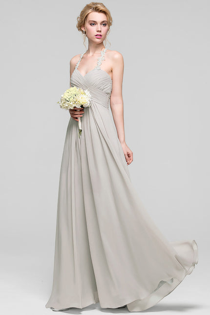 Robe Cérémonie Gris Clair Mousseline À Volants - gallery 4