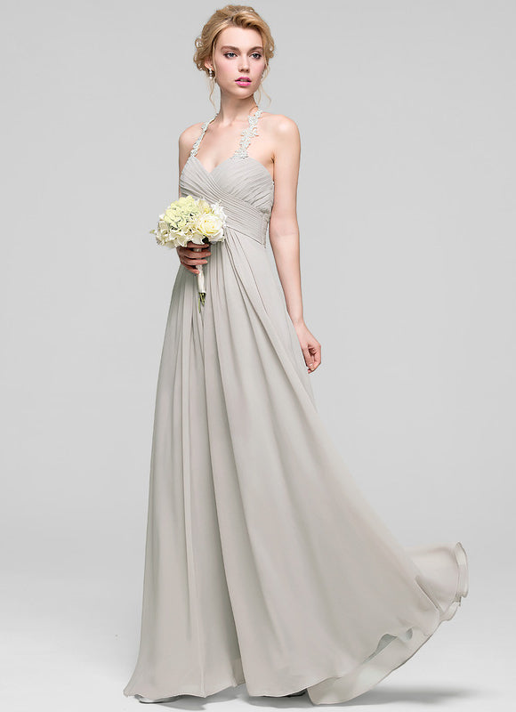Robe Cérémonie Gris Clair Mousseline À Volants - gallery 4