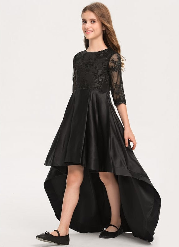 Robe Cérémonie Satinée Noire - gallery 2