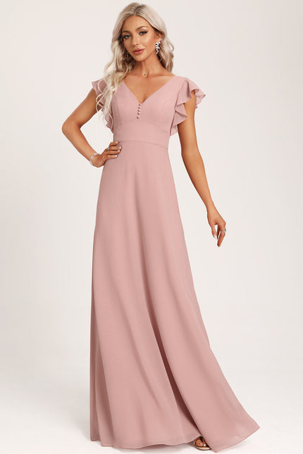 Robe Cérémonie Longue Volants Rose