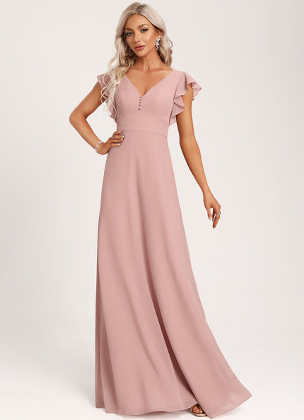 Robe Cérémonie Longue Volants Rose
