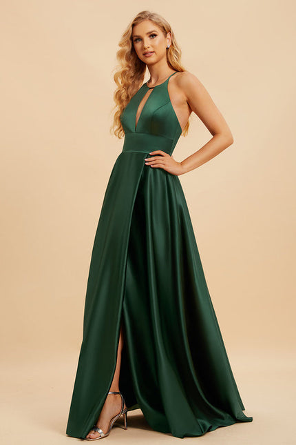Robe Cérémonie Satin Émeraude Chic - gallery 3