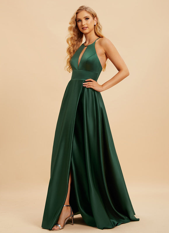 Robe Cérémonie Satin Émeraude Chic - gallery 3