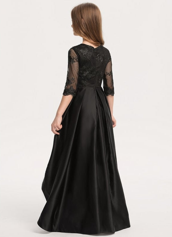 Robe Cérémonie Satinée Noire - gallery 1