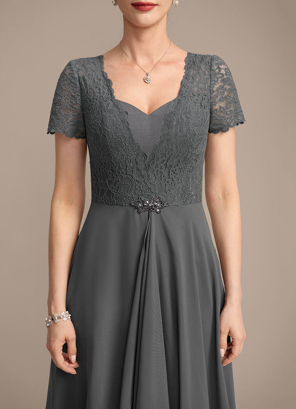 Robe Cérémonie Longue Grise Dentelle - gallery 7