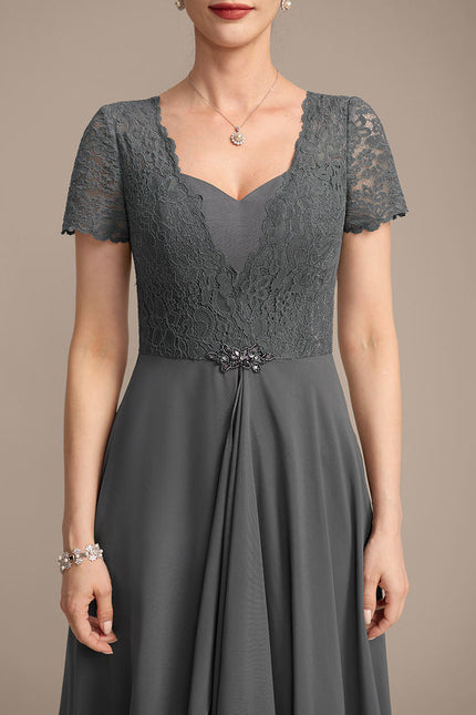 Robe Cérémonie Longue Grise Dentelle - gallery 7