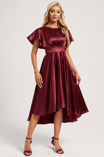 Robe Cérémonie Satinée Bordeaux Volants - gallery 1