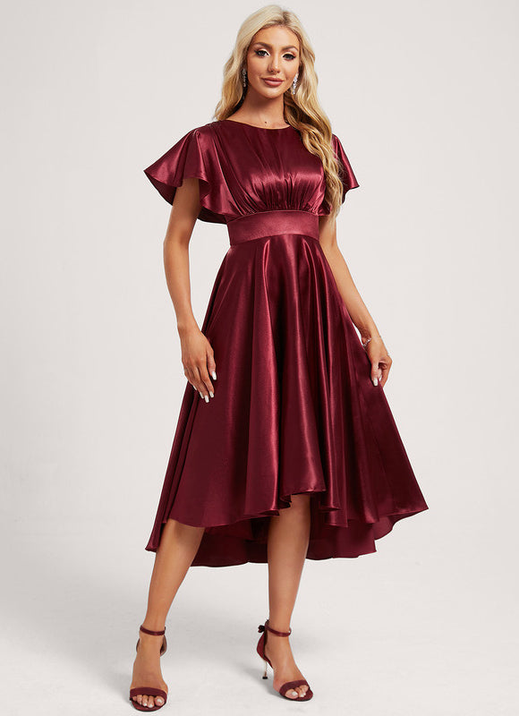 Robe Cérémonie Satinée Bordeaux Volants - gallery 1