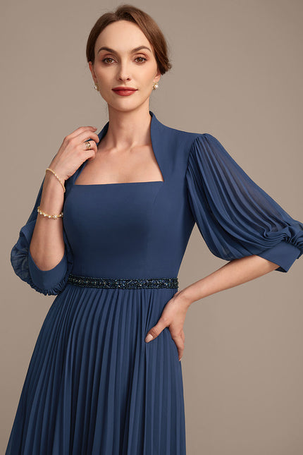 Robe Cérémonie Plissée Marine Élégante - gallery 1