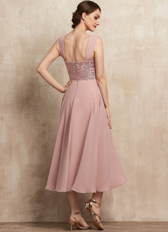 Robe Cérémonie Rose Pastel Trapèze Dentelle - gallery 7