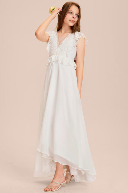 Robe Cérémonie Dentelle Col V Blanc - gallery 1