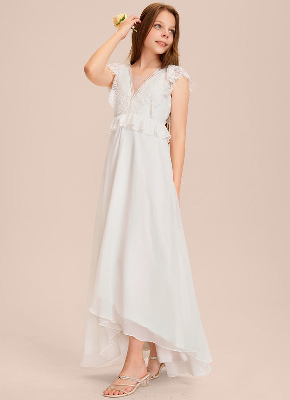Robe Cérémonie Dentelle Col V Blanc - gallery 1