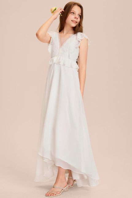 Robe Cérémonie Dentelle Col V Blanc - gallery 1