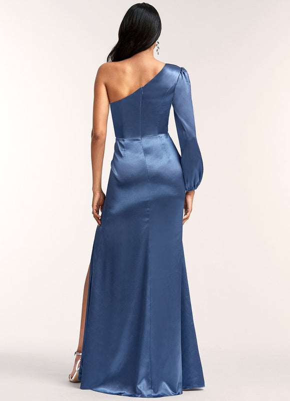 Robe Cérémonie Satin Bordeaux Asymétrique - gallery 2