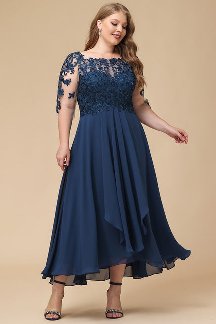 Robe Cérémonie Bleu Nuit Dentelle Élégante - gallery 9