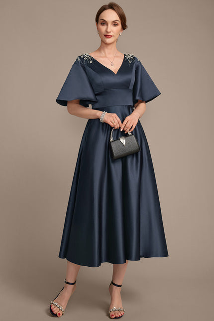 Robe Cérémonie Satin Marine Élégant - gallery 4