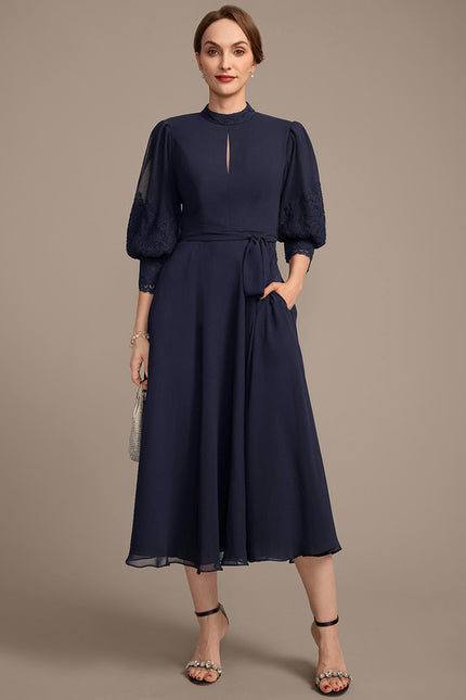 Robe Cérémonie Col Montant Marine